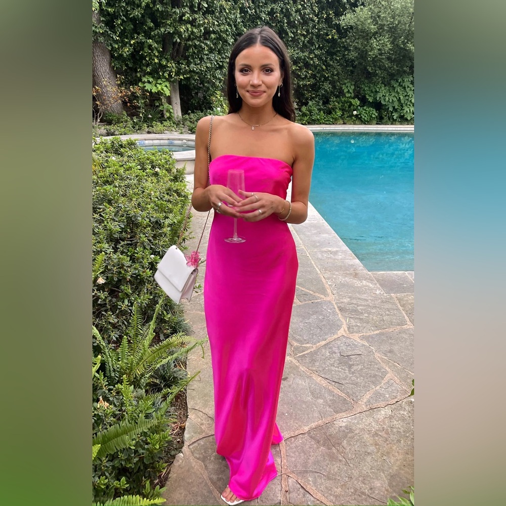 SMYMM Show Me Your Mumu Taylor Tube Maxi Dress in HOT PINK LARGE